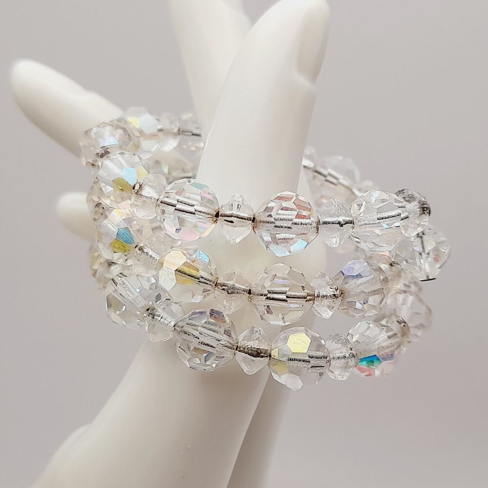 Vintage Clear Aurora Borealis Memory Wire 13 Inches 1950s Bracelet